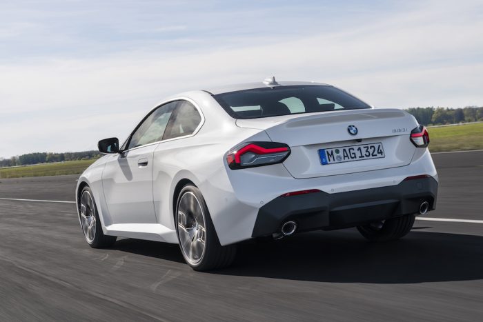 2022 BMW 2 Series Coupé white rear driving