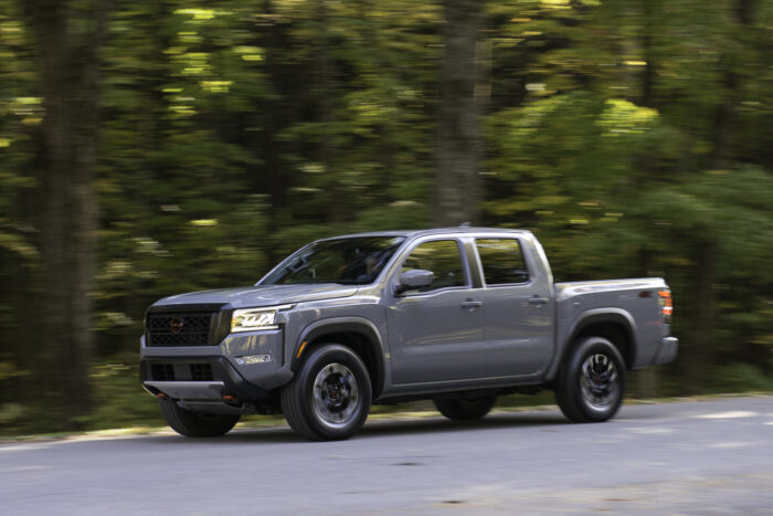 2022 Nissan Frontier grey colour front view driving