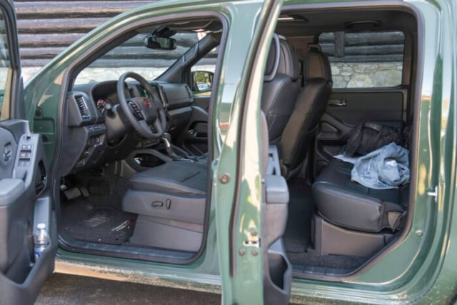 2022 Nissan Frontier crew cab interior with doors open