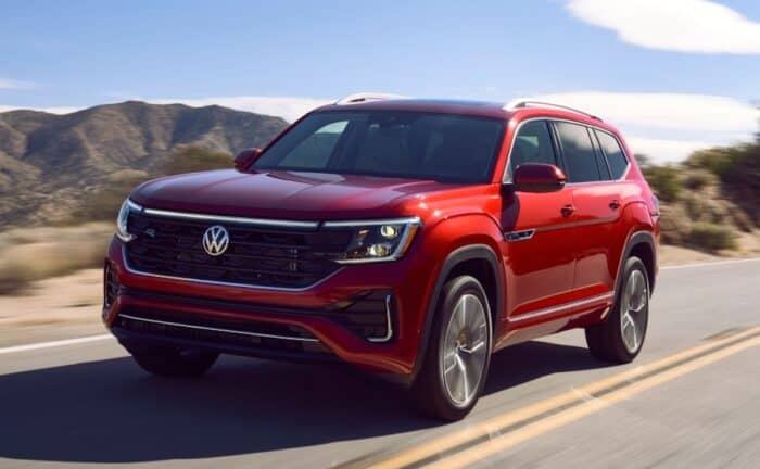 red 2026 Volkswagen Atlas front driving
