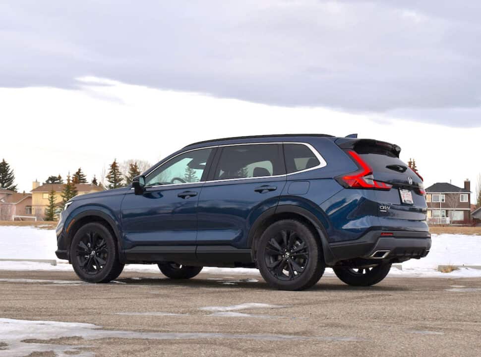 2023 Honda CR-V Hybrid rear view in blue