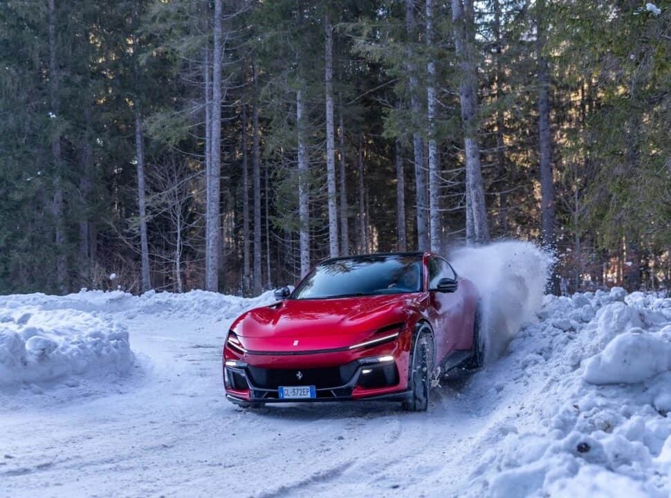 2023 Ferrari Purosangue SUV drifing in snow copy