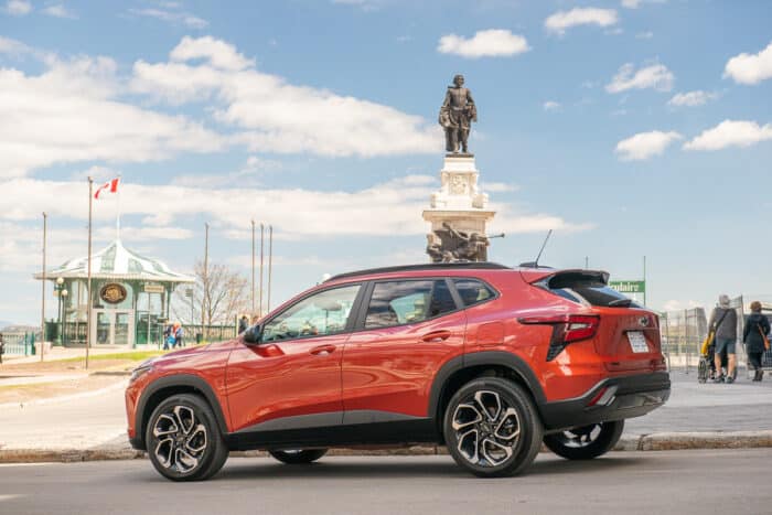 2024 Chevy Trax RS rear view in orange