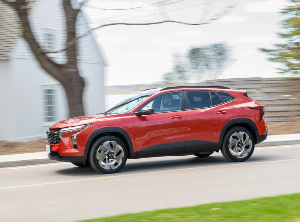 2024 Chevy Trax in orange driving