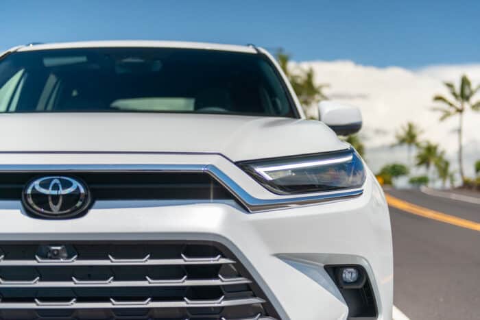 2024 Toyota Grand Highlander Limited Hybrid MAX in white front headlight and new grill