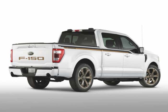 FP700 Bronze Package on white Ford F-150 truck, rear view