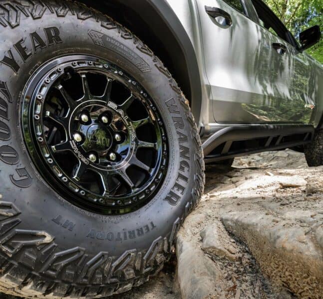 The 2024 Canyon AT4X AEV Edition off road wheels and tires