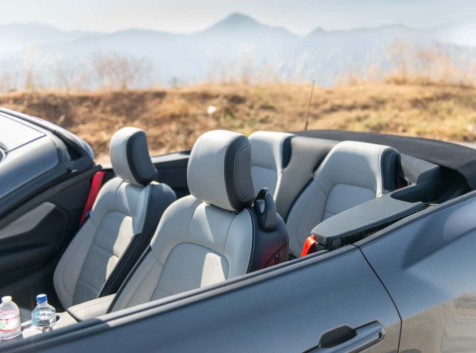 2024 Mustang EcoBoost Premium Convertible interior seats in white and black leather