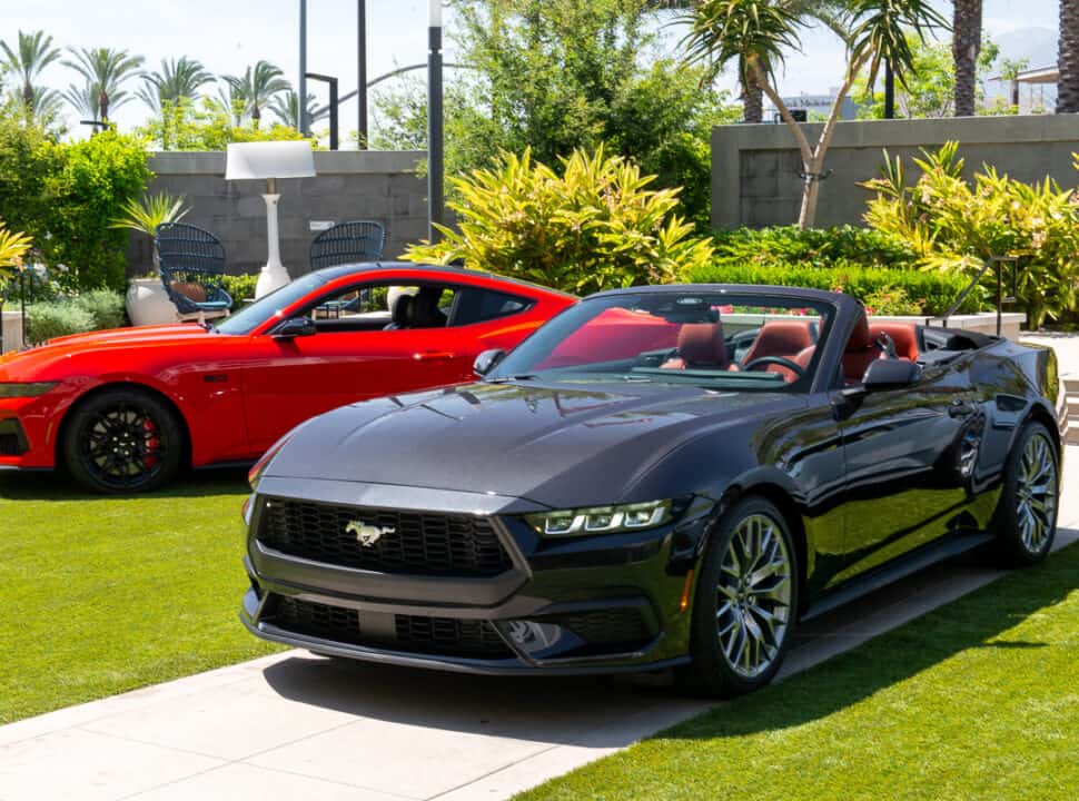 2024 Mustang GT Fastback (red) and Mustang EcoBoost Convertible