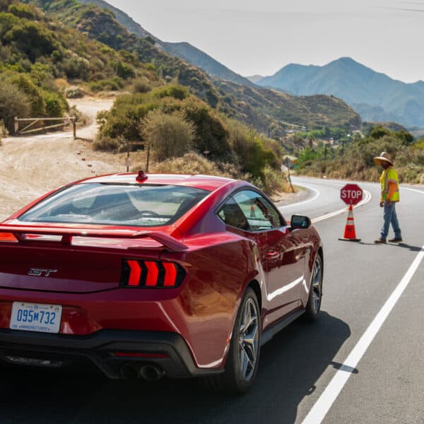 2024 Mustang GT with Performance Pack parked on road at Angeles Crest, California