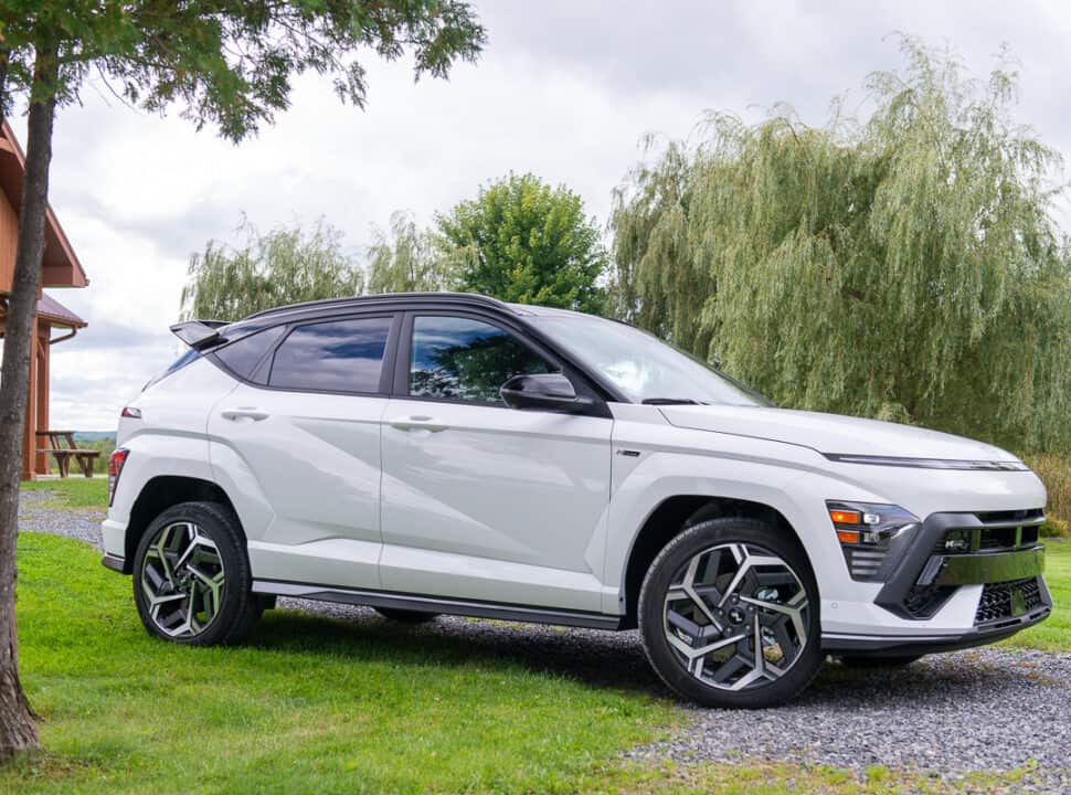 2024 Hyundai Kona N-Line white model parked outside