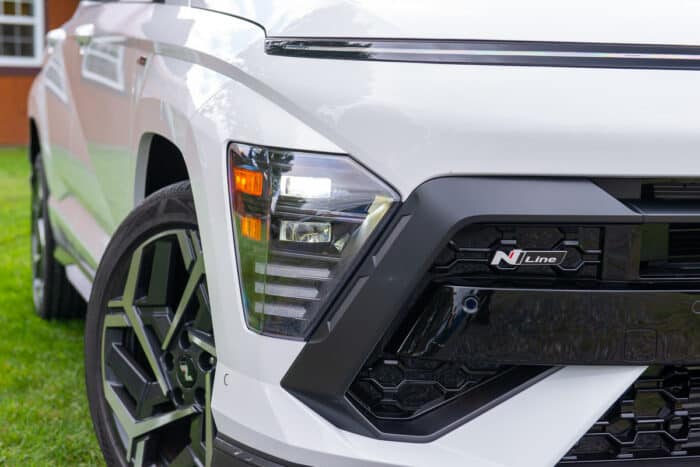 2024 Hyundai Kona N-Line white model N Line logo and lights