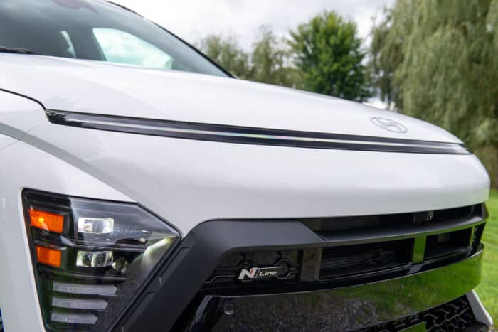 2024 Hyundai Kona N-Line white model front LED DRL