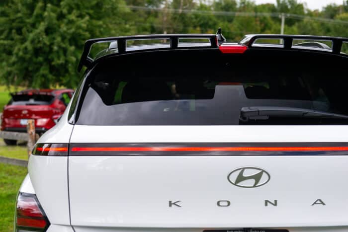 2024 Hyundai Kona N-Line white model rear shot