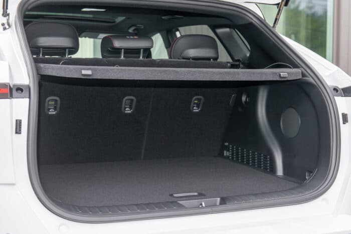2024 Hyundai Kona N-Line white model's rear trunk cargo space
