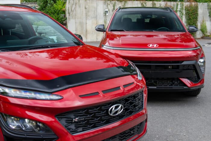 2024 Hyundai Kona N-Line next to 2024 Kona N-Line