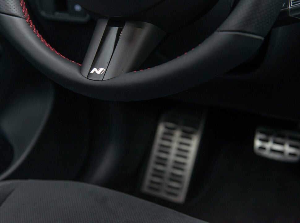 2024 Hyundai Kona N-Line steering wheel logo and medal pedals