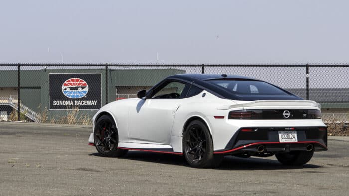 2024 Nissan Z Nismo rear view in white at track