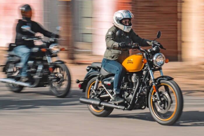 Royal Enfield Meteor 350 riding on road front view
