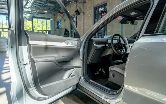 2024 Volvo EX90 interior look from outside with the driver door open