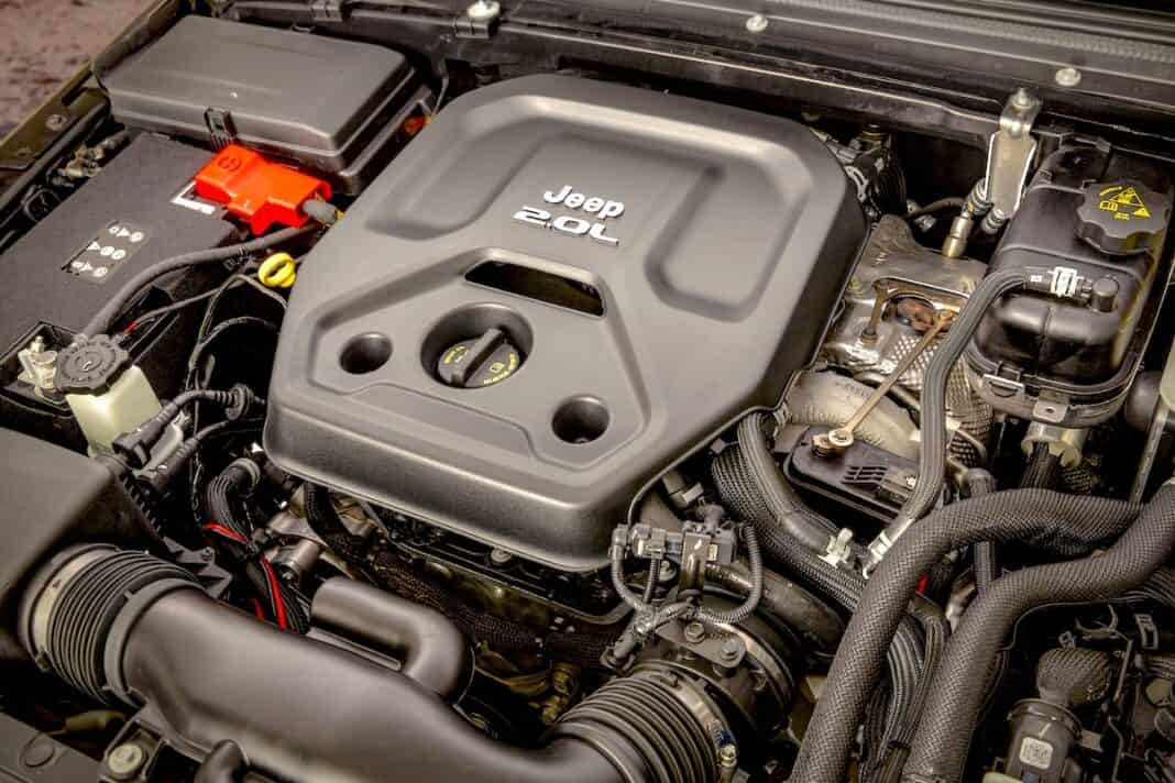 The 2024 Jeep Wrangler 4xe powertrain includes a 2.0-liter turbocharged I-4 rated at 270 hp and 295 lb-ft of torque.