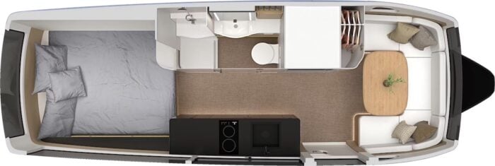 Pebble Flow Electric RV cross section top view