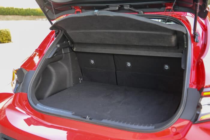 2023 Toyota GR Corolla Core trunk cargo space with hatch open