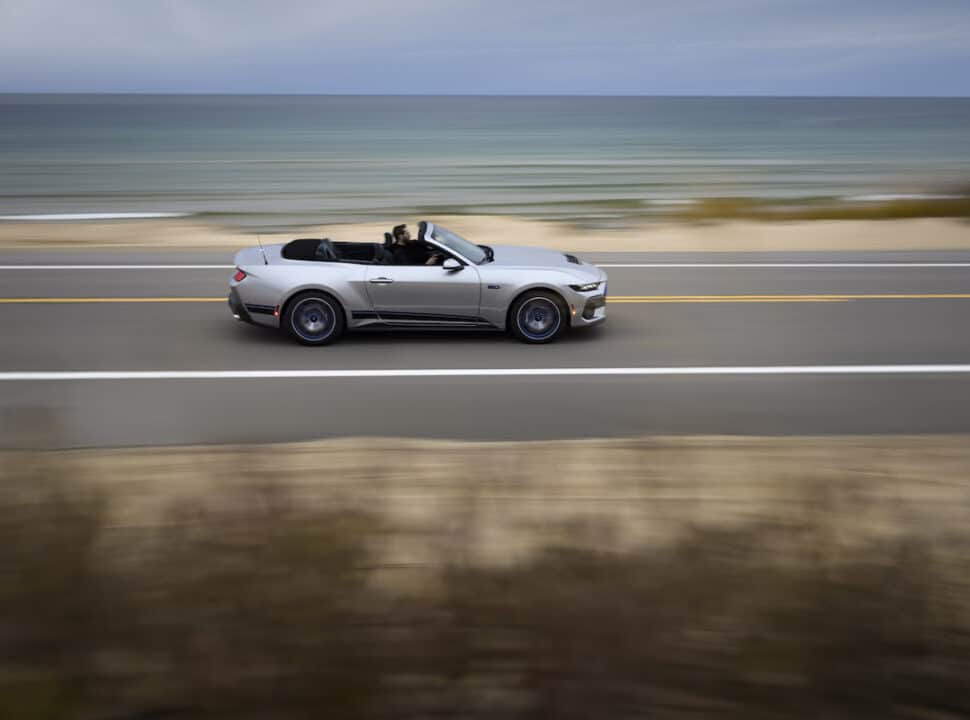 2024 Ford Mustang GT California Special driving fast by the coast