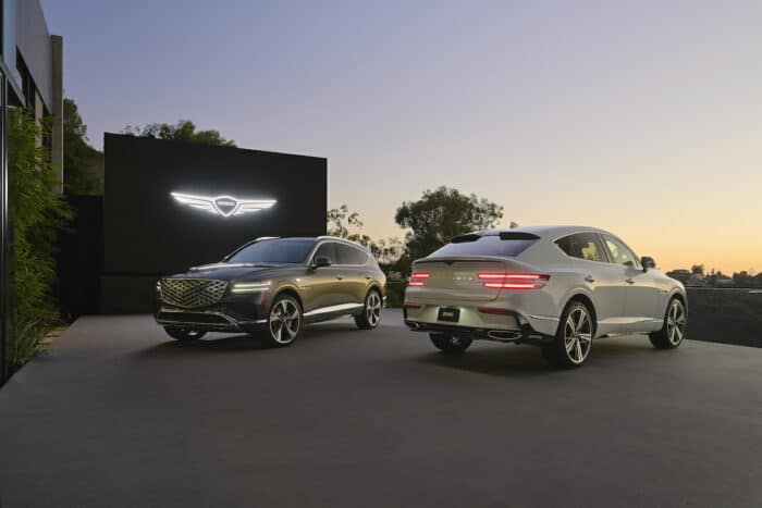 2025 Genes GV80 SUV and Coupe parked together at the LA debut