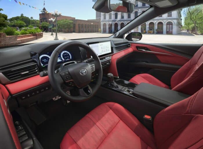 2025_Toyota-Camry_XSE interior front cabin in black and red