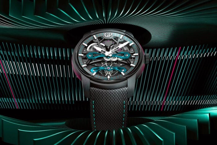 Aston Martin X Girard-Perregaux Neo Bridges Watch studio shot front face