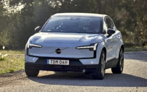2025 Volvo EX30 front view driving on the road