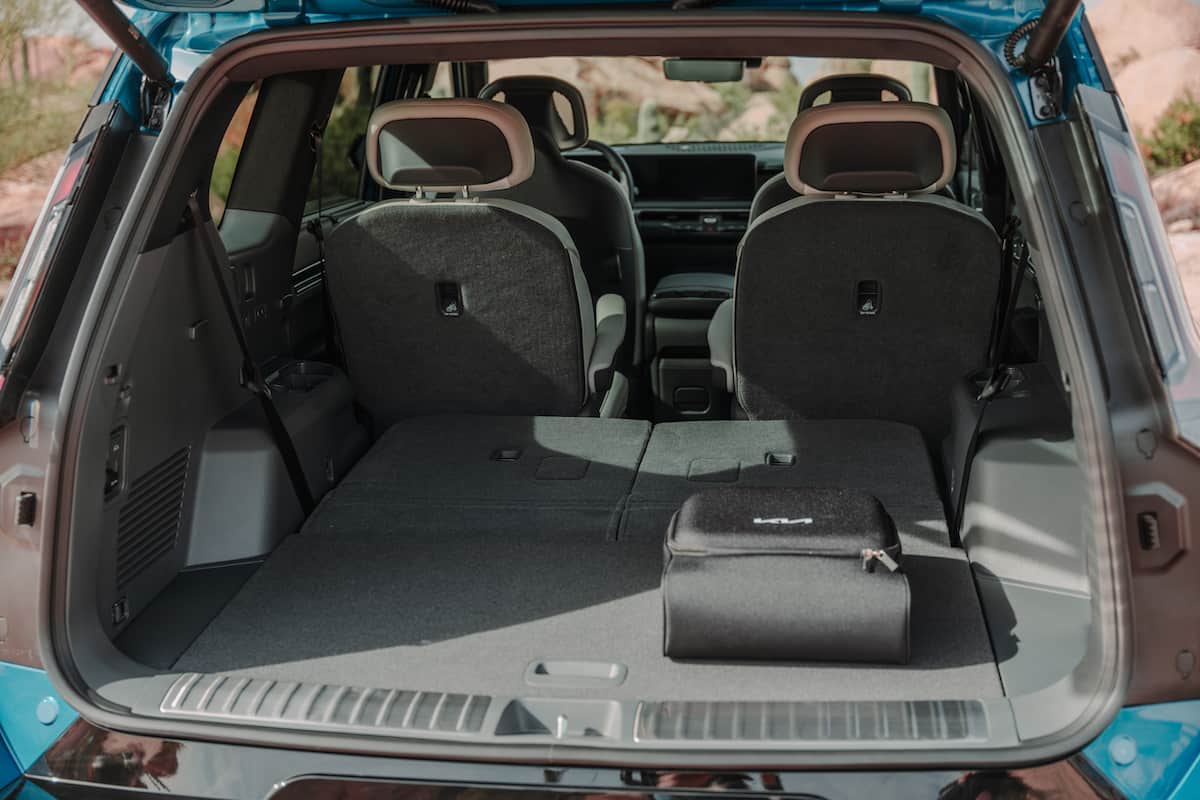 2024 Kia EV9 GT-Line rear trunk space with 3rd row seats down