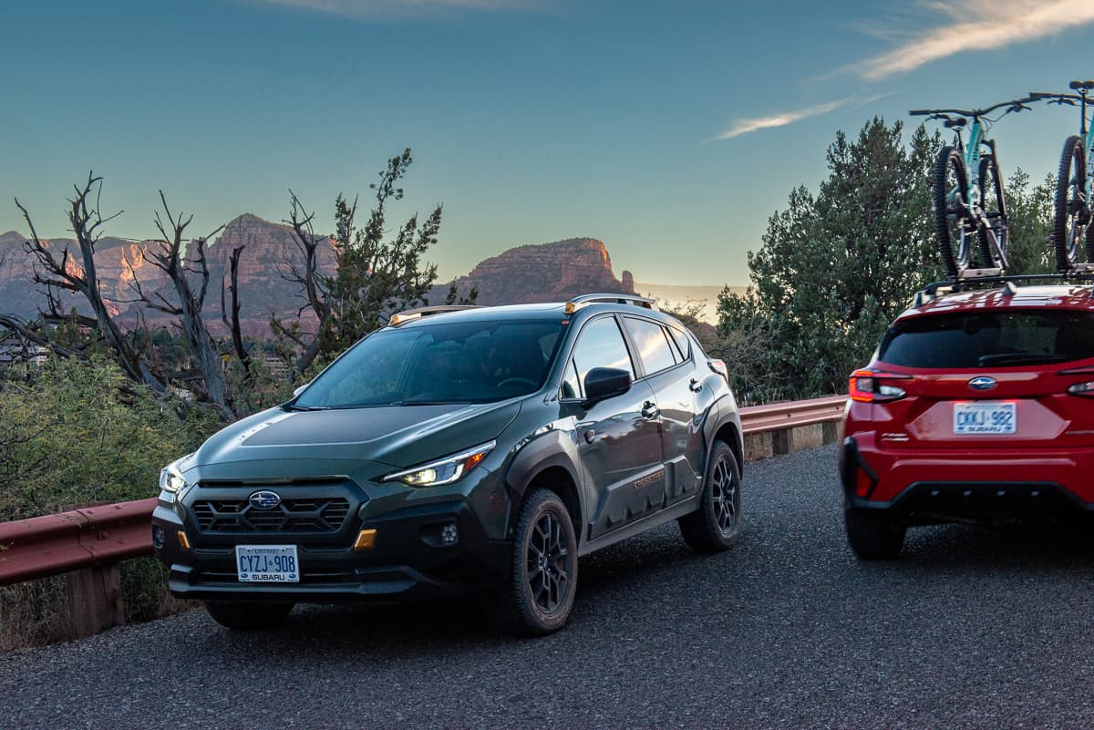 2024 Subaru Crosstrek Wilderness front profile in Sedona at sunset