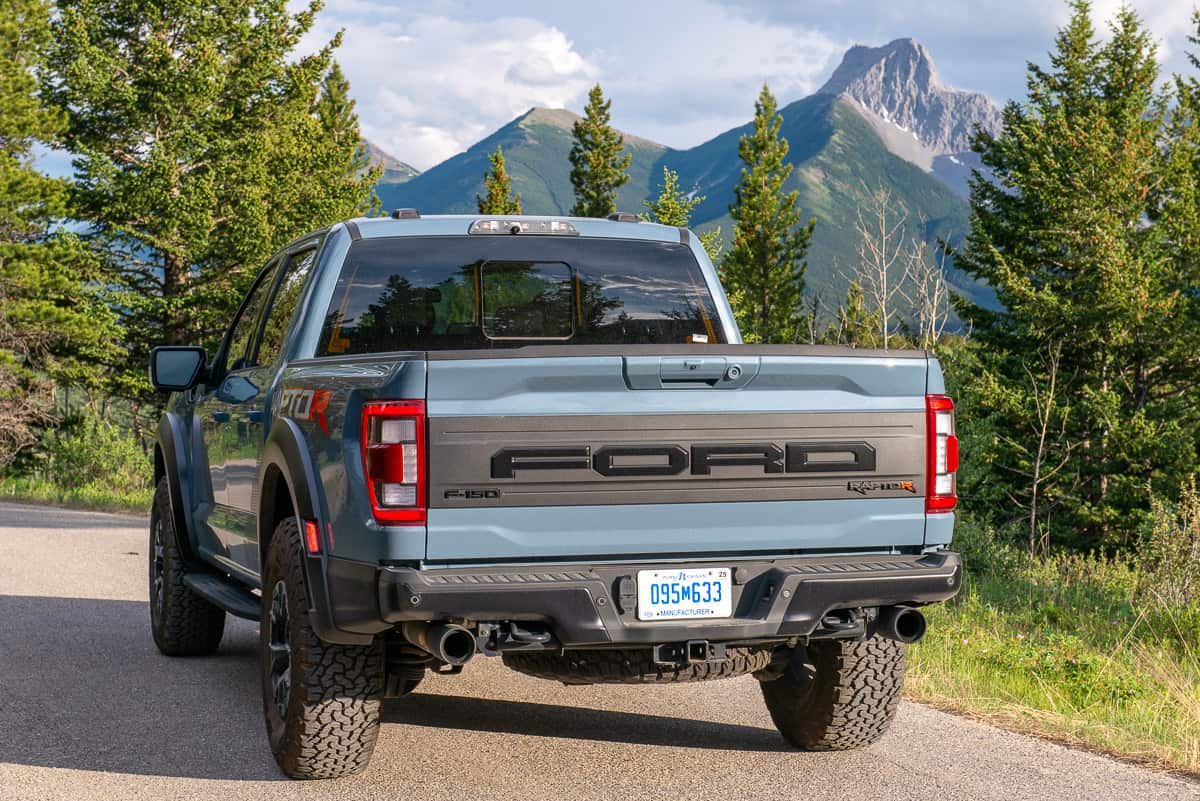 2023 Ford F-150 Raptor R rear with mountain in back