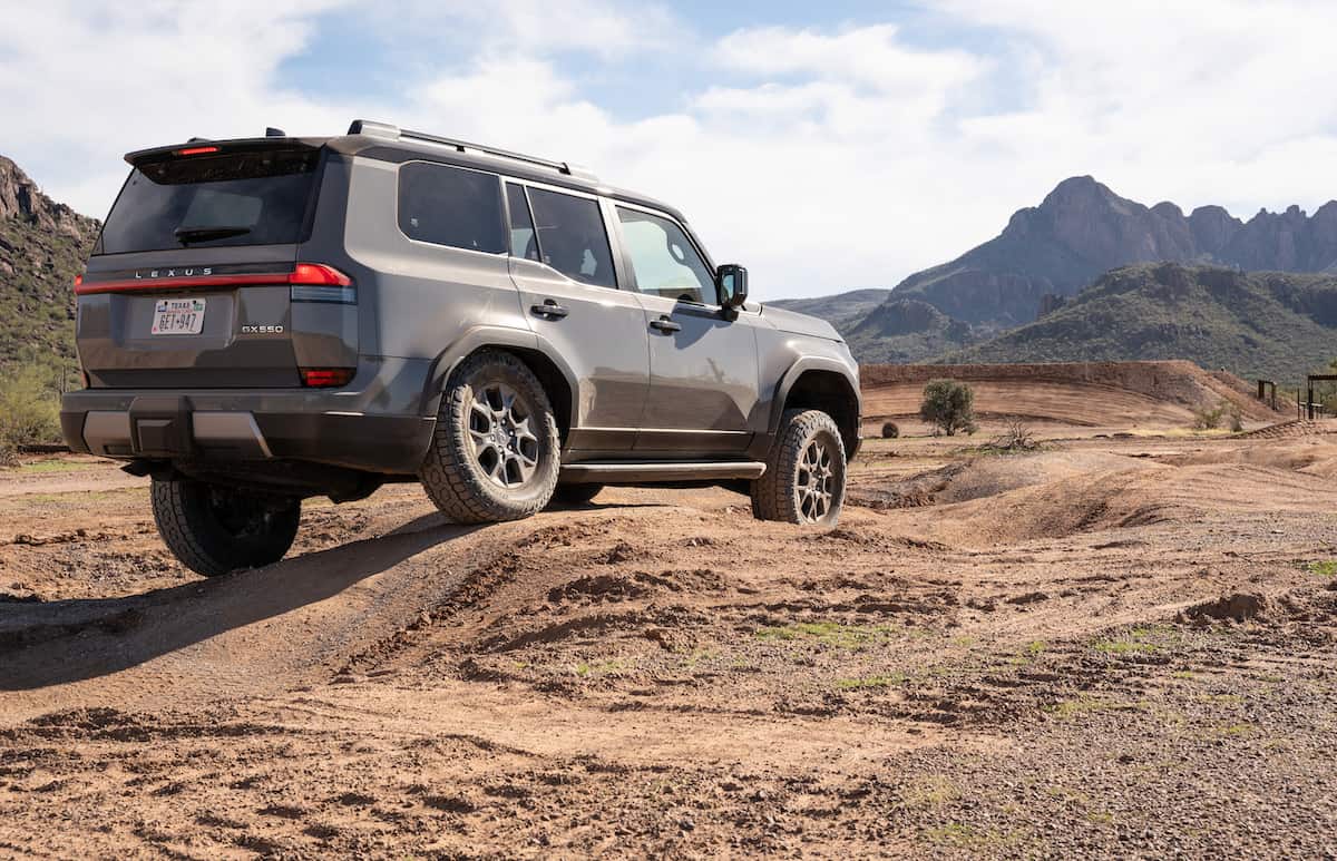 2024 Lexus GX 550 Overtrail rear view off roading wheels