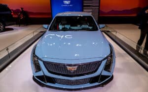 2025 Cadillac CT5-V Blackwing front head on at debut on stage