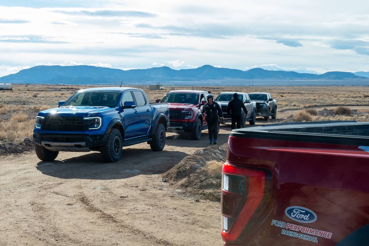 Lineup of 2024 Ford Ranger Raptors at the Ranger Raptor Assault School in Tooele Valley, Utah