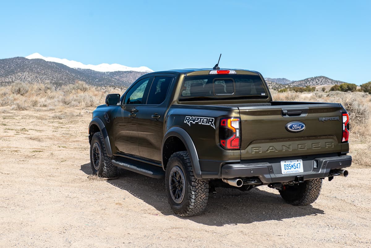 2024 Ford Ranger Raptor rear profile shot in the desert