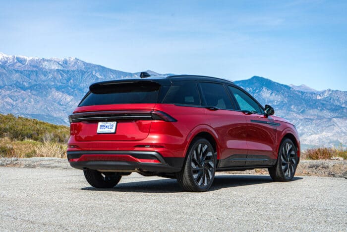 Red 2024 Lincoln Nautilus rear profile