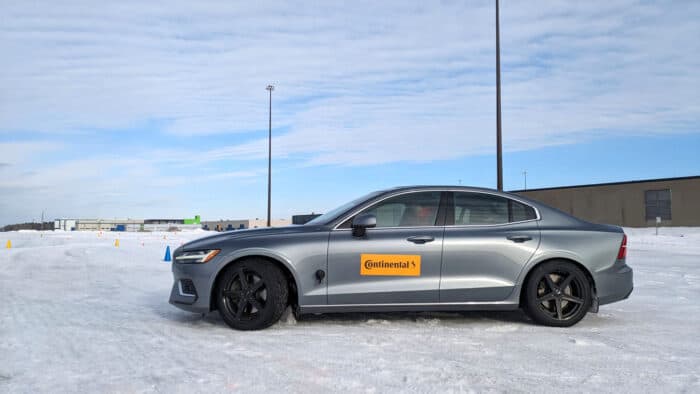 Continental UltimateContact Winter Tire on silver car in the snow