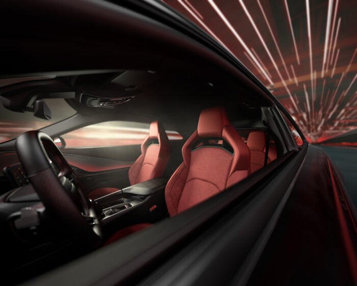 High-backed fixed headrest seats embellished with a unique pass through are available on the all-new Dodge Charger with Plus, Track Package and Carbon & Suede packages.