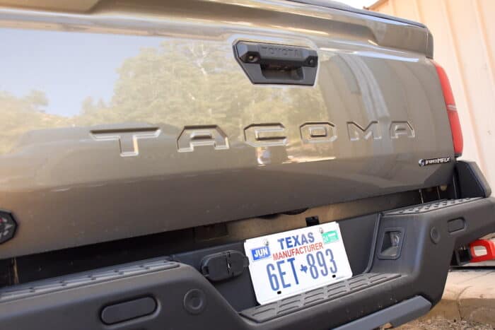 2024 Toyota Tacoma Hybrid i-Force-Max bed door up close
