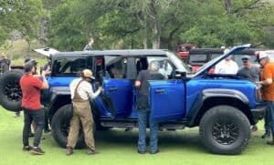 Ford Bronco and Bronco Sport customers experience the total solar eclipse at Bronco Off-Roadeo just outside Austin, Texas on April 8, 2024.