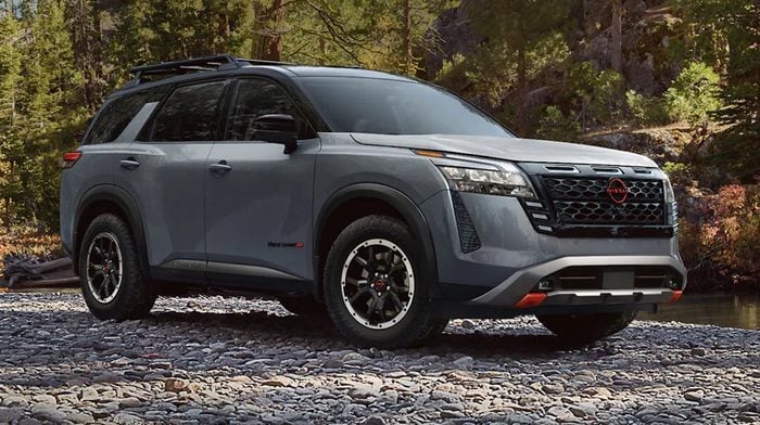 2026 Nissan Pathfinder Rock Creek front parked on dirt road