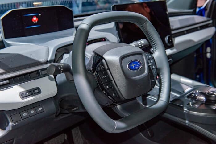 2026 Subaru Trailseeker EV interior steering wheel