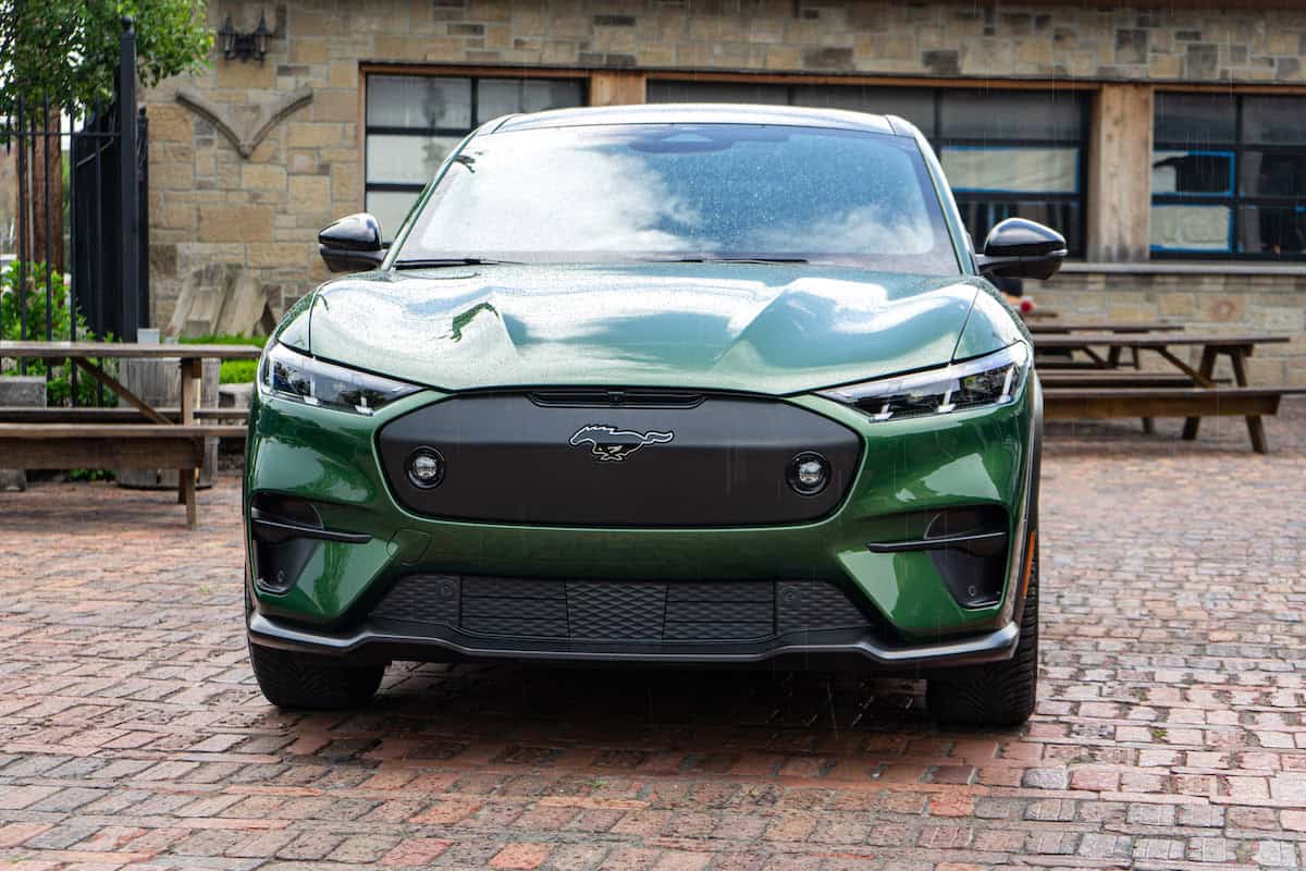 Green 2025 Ford Mustang Mach-E front head on