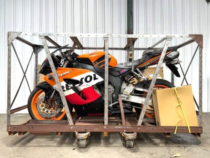 Crated 2005 Honda CBR1000RR Fireblade sideview still in the crate