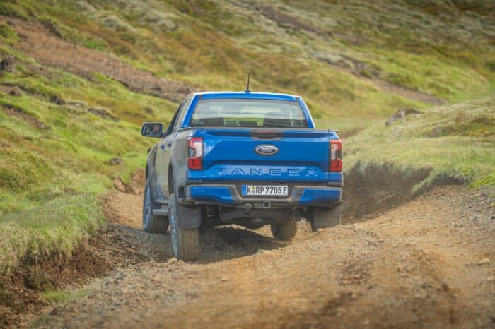 Ranger XLT PHEV in blue rear view