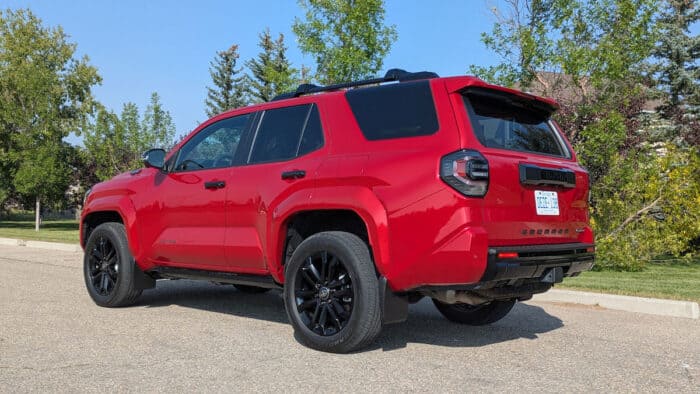 red 2025 Toyota 4Runner Hybrid Platinum back